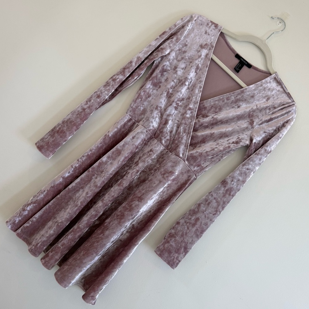 Blush Pink Velvet Wrap Skater Dress with sleeves  – Size Small / Party Dress